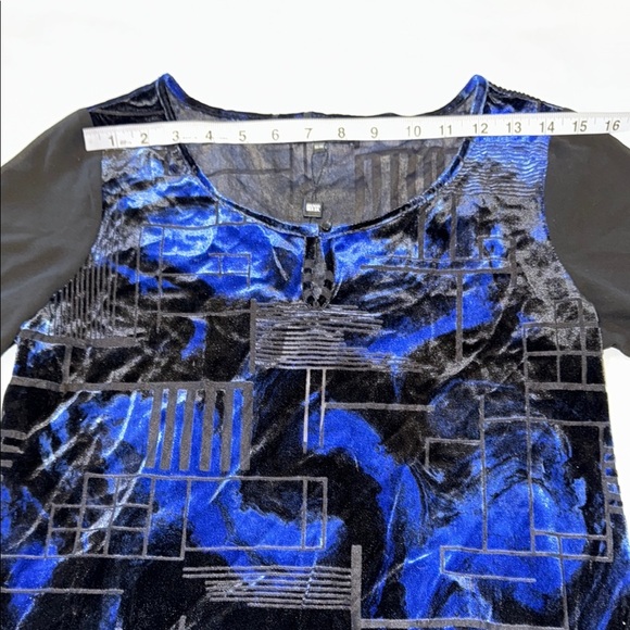 Edit by Jeanne Beker Sweater Velour Sheer Black Blue Geometric Crew Neck Sz M - Picture 8 of 11
